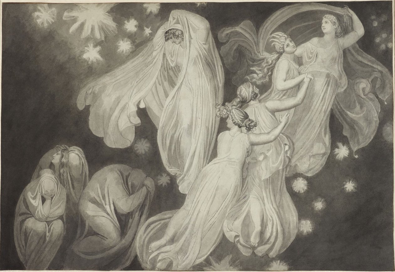 Ángeles guían un alma al cielo de John Flaxman