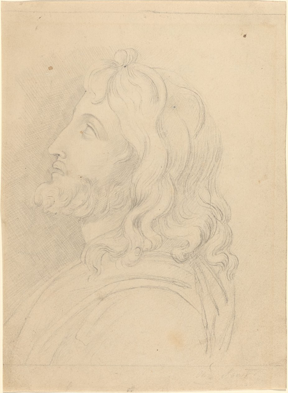 Busto de un hombre barbudo mirando hacia arriba de John Flaxman