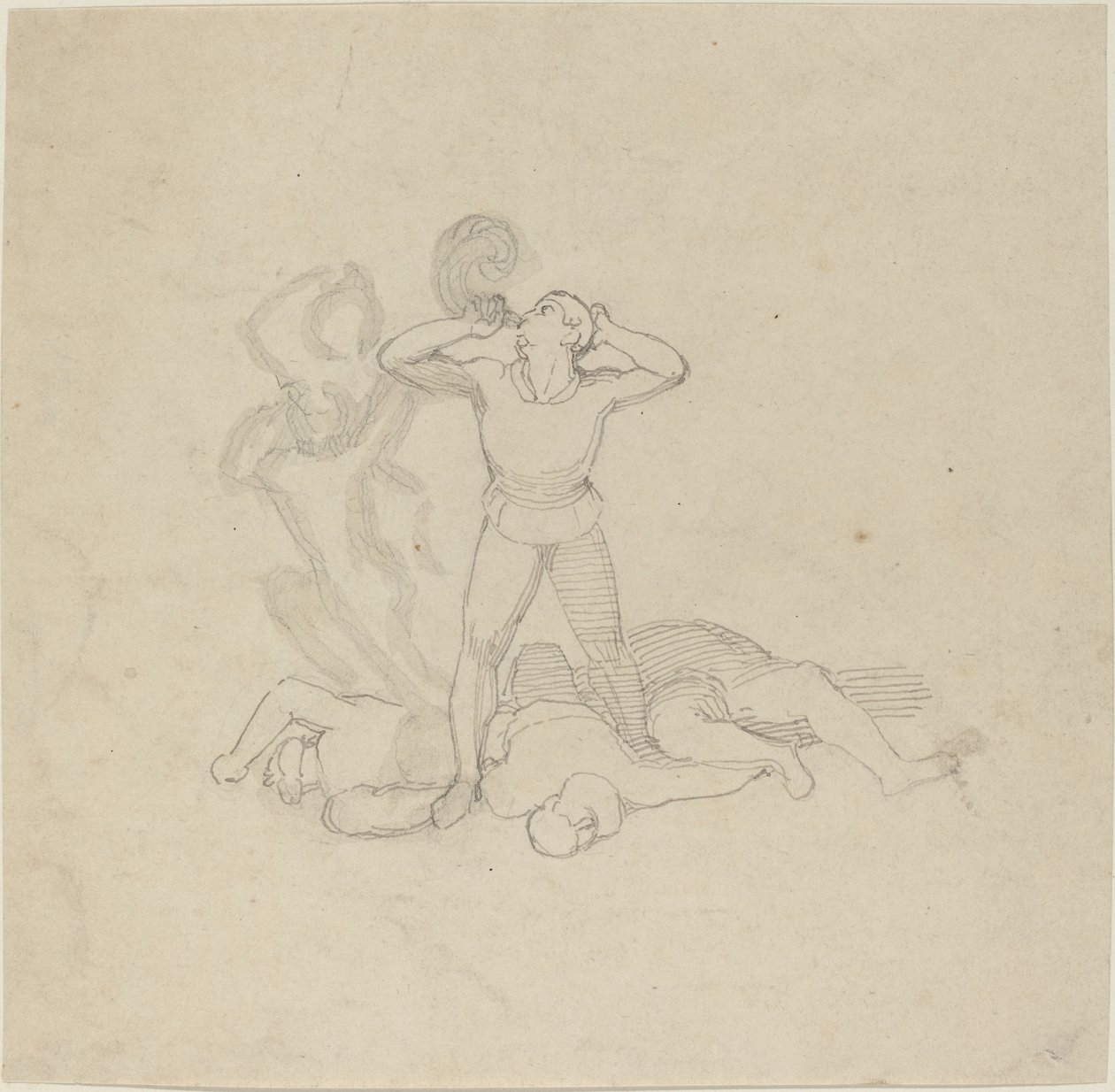 Figura de Pie sobre Cadáveres, Tocando un Cuerno de John Flaxman
