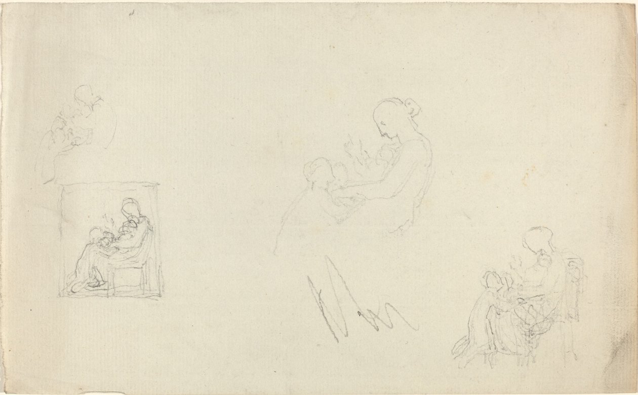 Cuatro Estudios de una Mujer Sentada con Niños a Sus Pies (Bocetos para el Monumento a Lady FitzHarris?) de John Flaxman