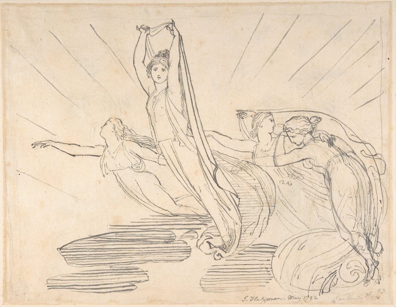 Mañana: La Odisea de Pope, libro 12 (recto); estudio para el dibujo final (verso) de John Flaxman