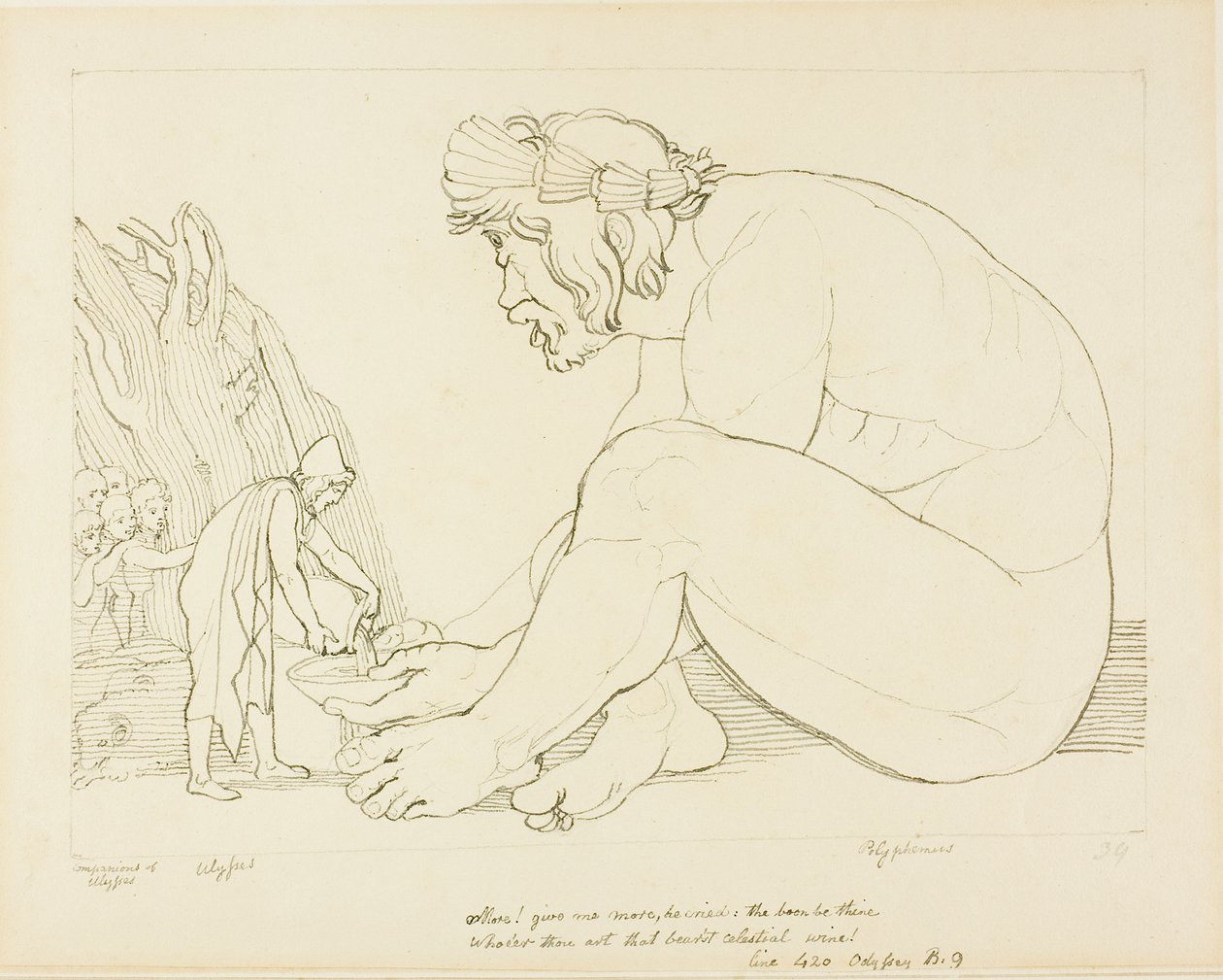 Polifemo suplica a Ulises más vino de John Flaxman