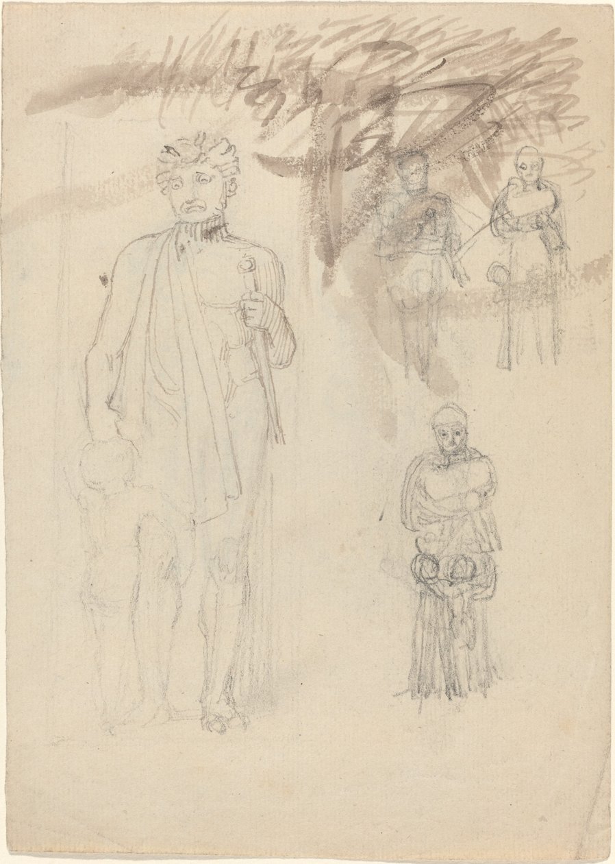 Hoja de estudios, incluyendo guerrero con niño (anverso y reverso) de John Flaxman