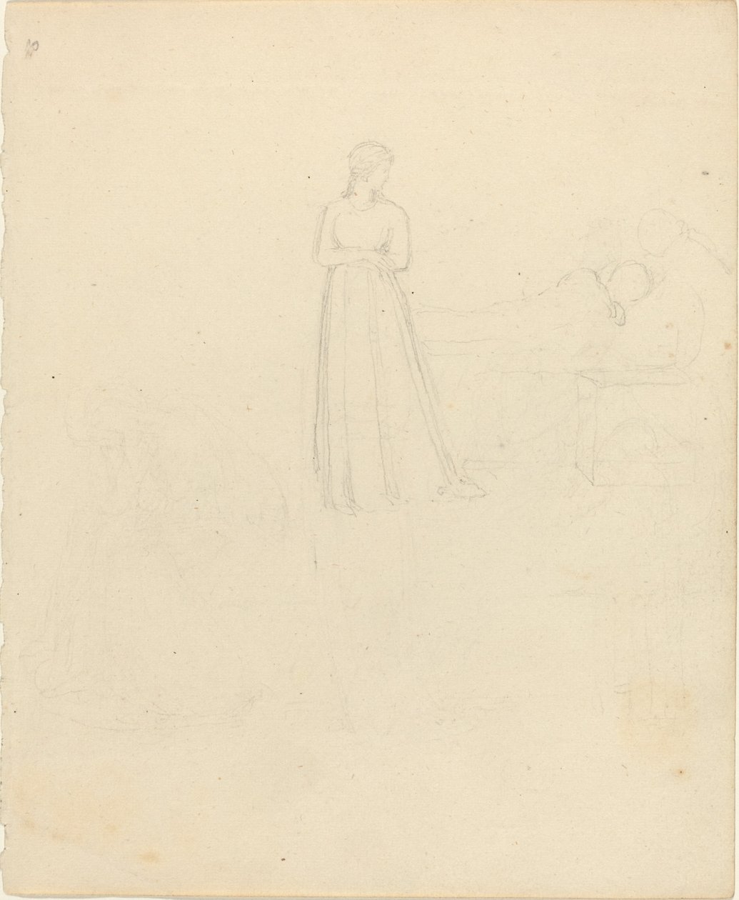 Figura femenina de pie mirando a figuras reclinadas y sentadas de John Flaxman