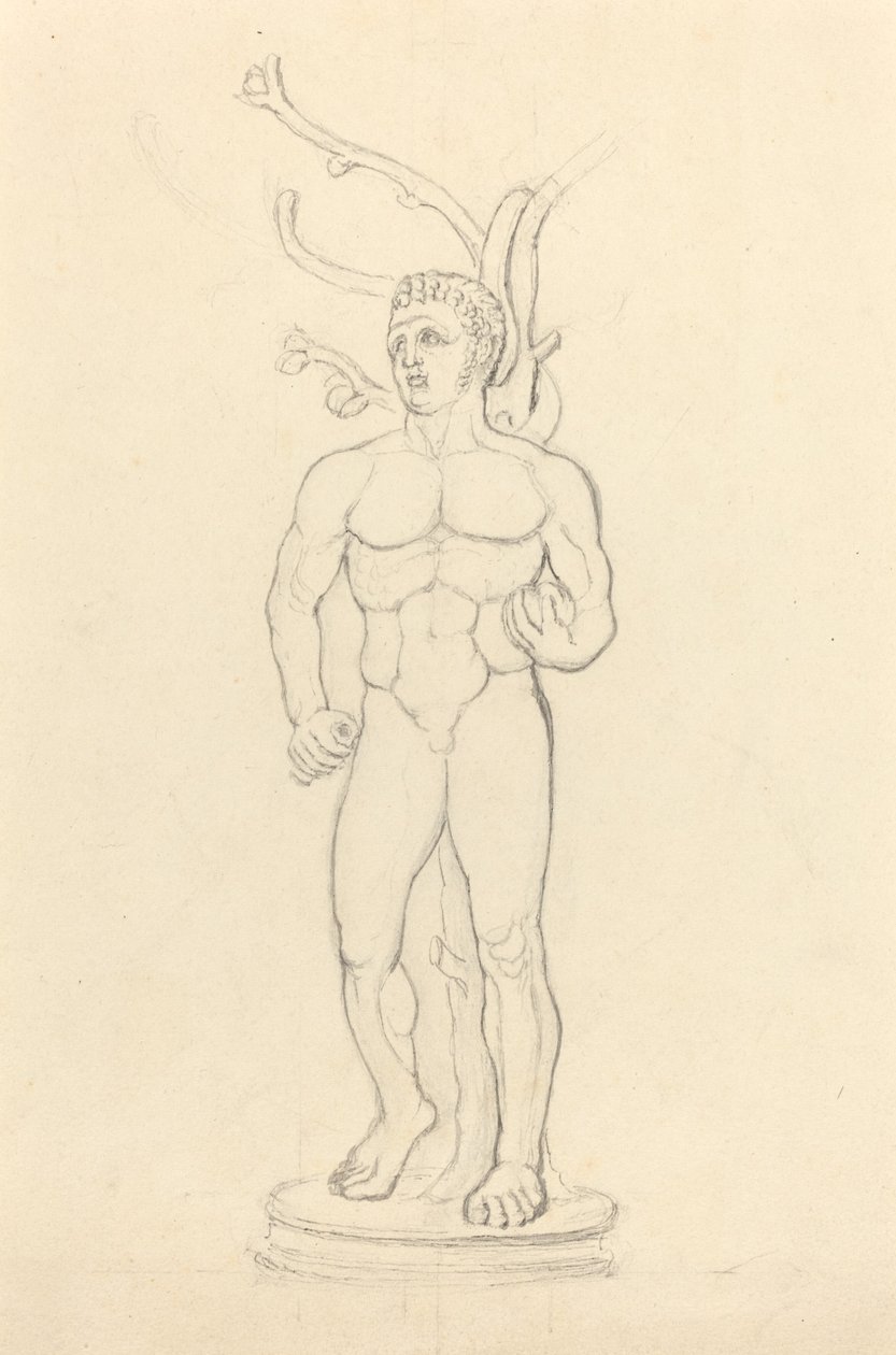 Estatua de un desnudo masculino frente a un árbol de John Flaxman