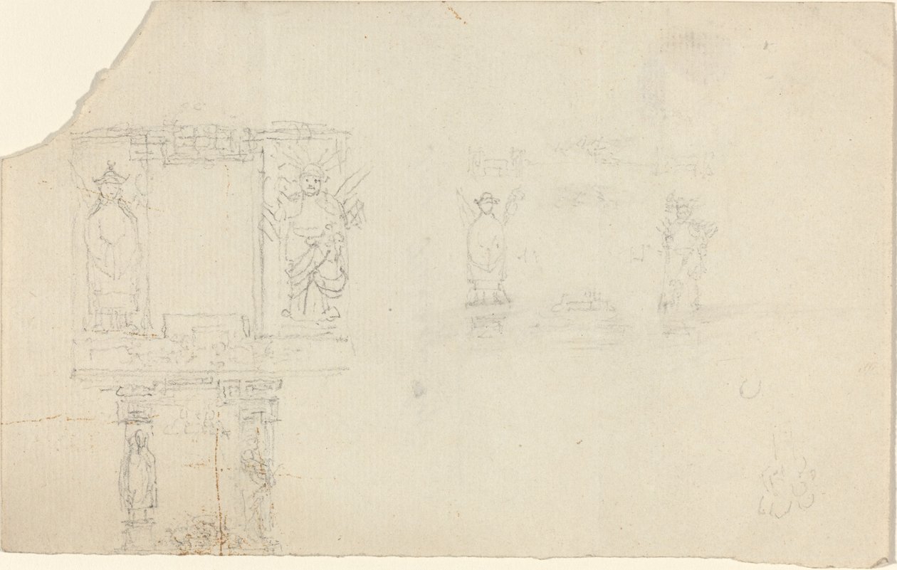 Estructura con Figuras en Vestimenta Asiática (¿Ilustración para "El Cofre"?) de John Flaxman