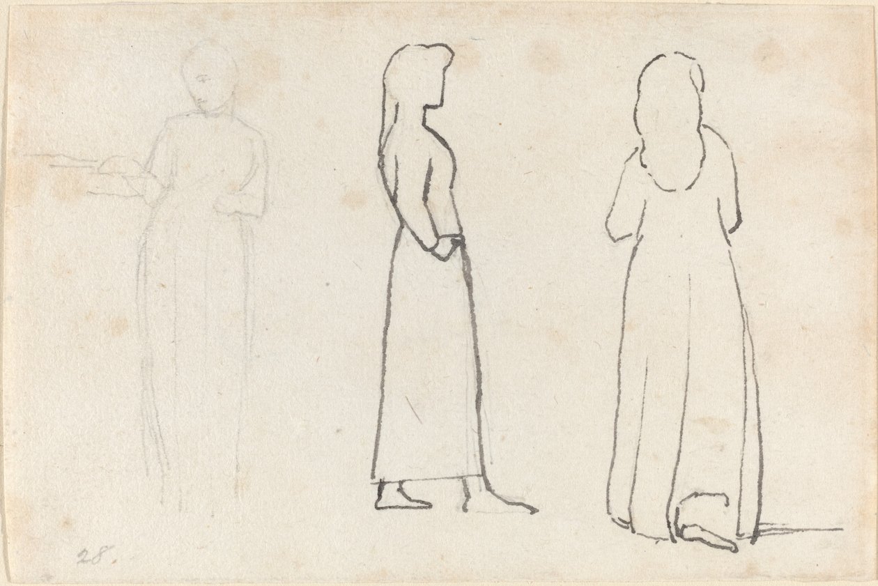 Tres bocetos de una mujer de pie de John Flaxman