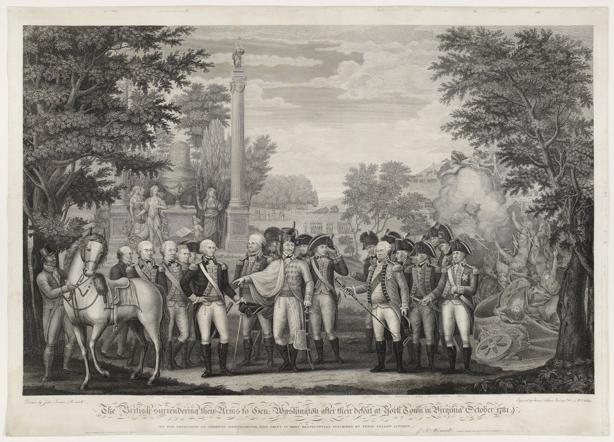 La rendición británica de sus armas al General Washington después de su derrota en York Town en Virginia, octubre de 1781 de John Francis (after) Renault