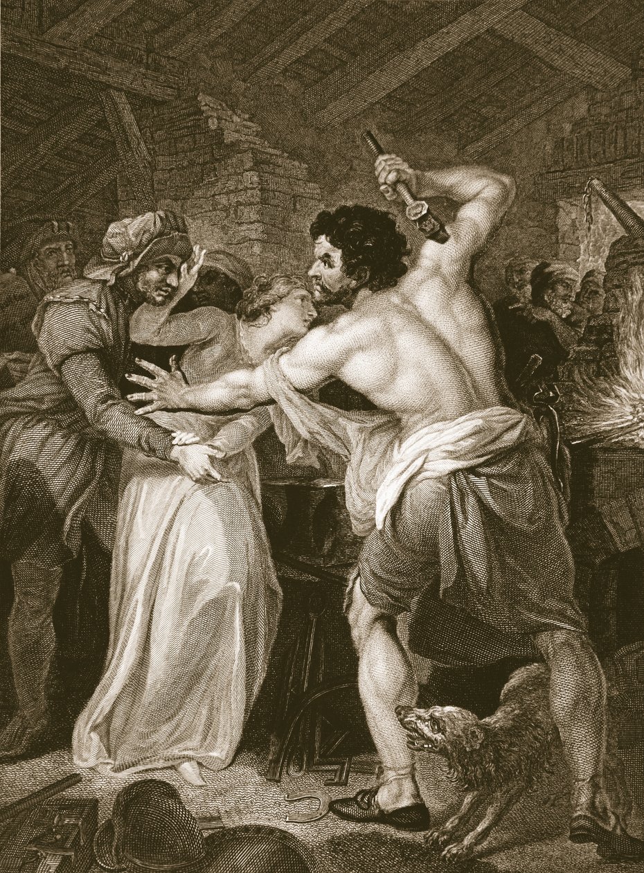 El Recaudador de Impuestos de Wat Tyler, grabado por J. Hall, ilustración de la "Historia de Inglaterra" de David Hume, publicada por R. Bowyer, Londres. de John Francis (after) Rigaud