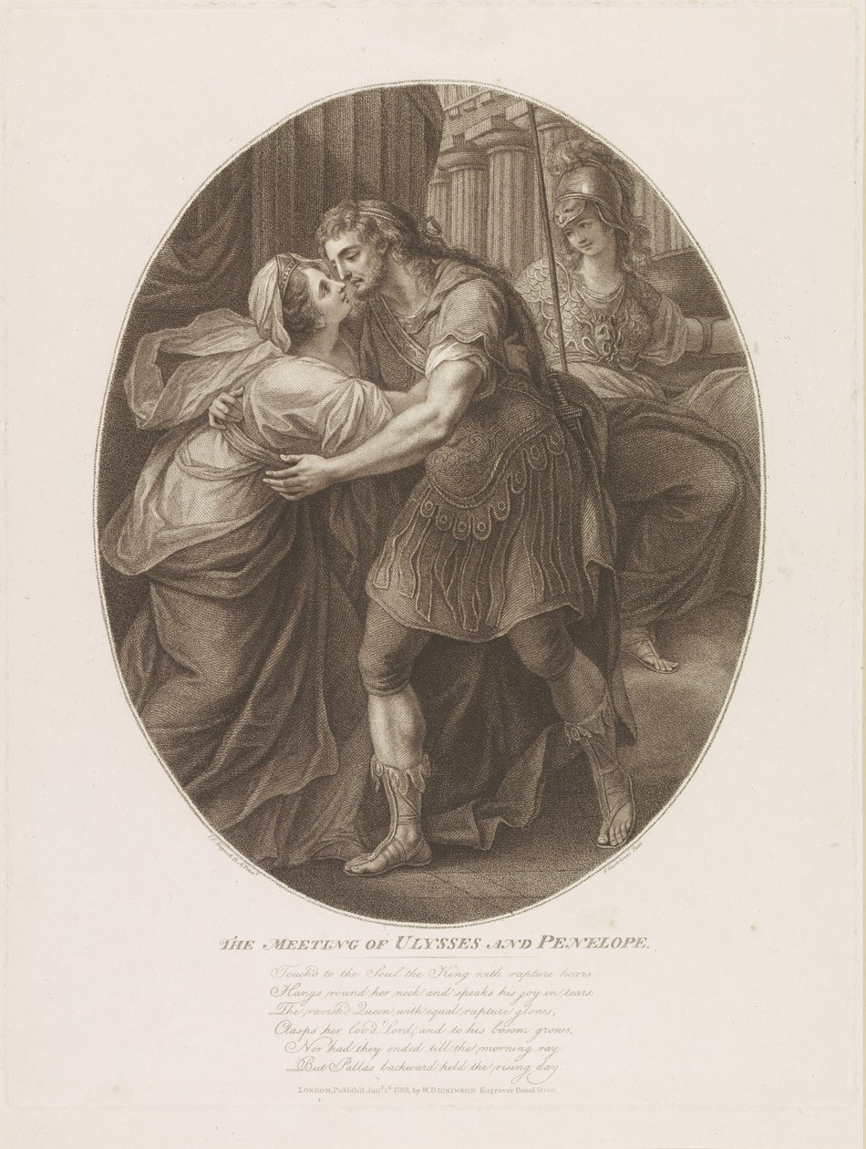 El encuentro de Ulises y Penélope, grabado por Francesco Bartolozzi de John Francis Rigaud