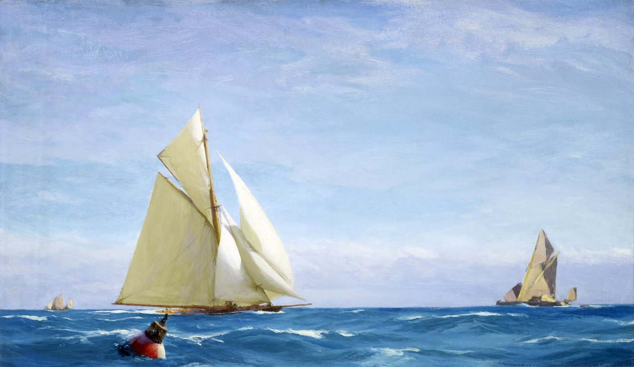 Un gran velero y una barcaza en el Támesis, frente a la costa de un puerto. Óleo sobre lienzo, hacia 1910, de John Fraser (1858-1927). de John Fraser
