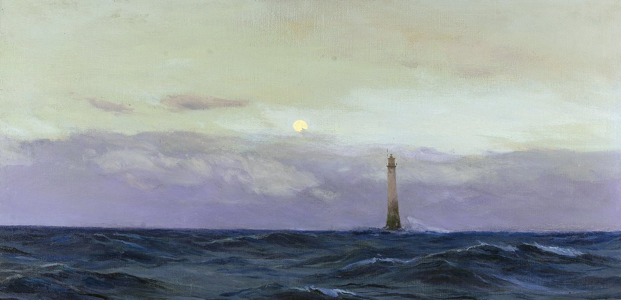 Faro de Wolf Rock, una isla rocosa frente a la costa de Cornualles (Inglaterra). Óleo sobre lienzo de John Fraser () de John Fraser
