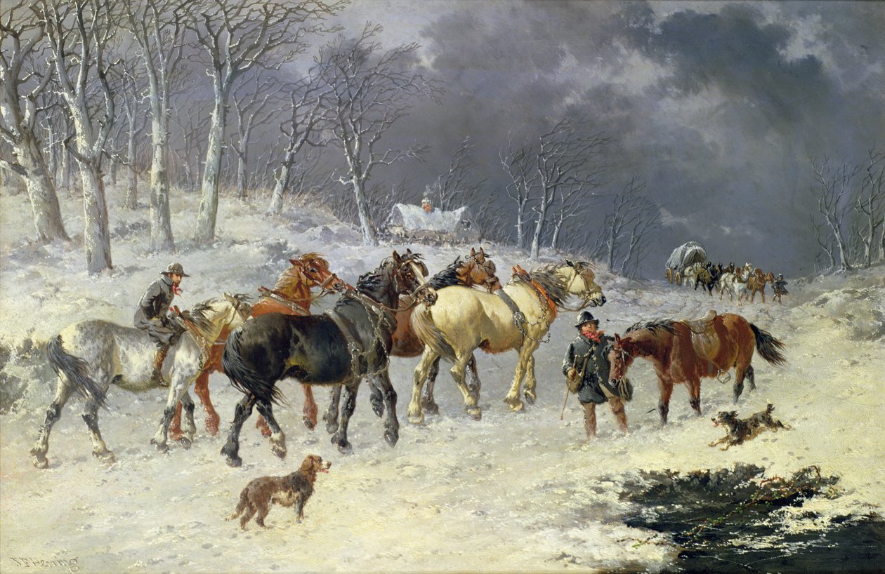 Caballos en la nieve de John Frederick Herring Junior