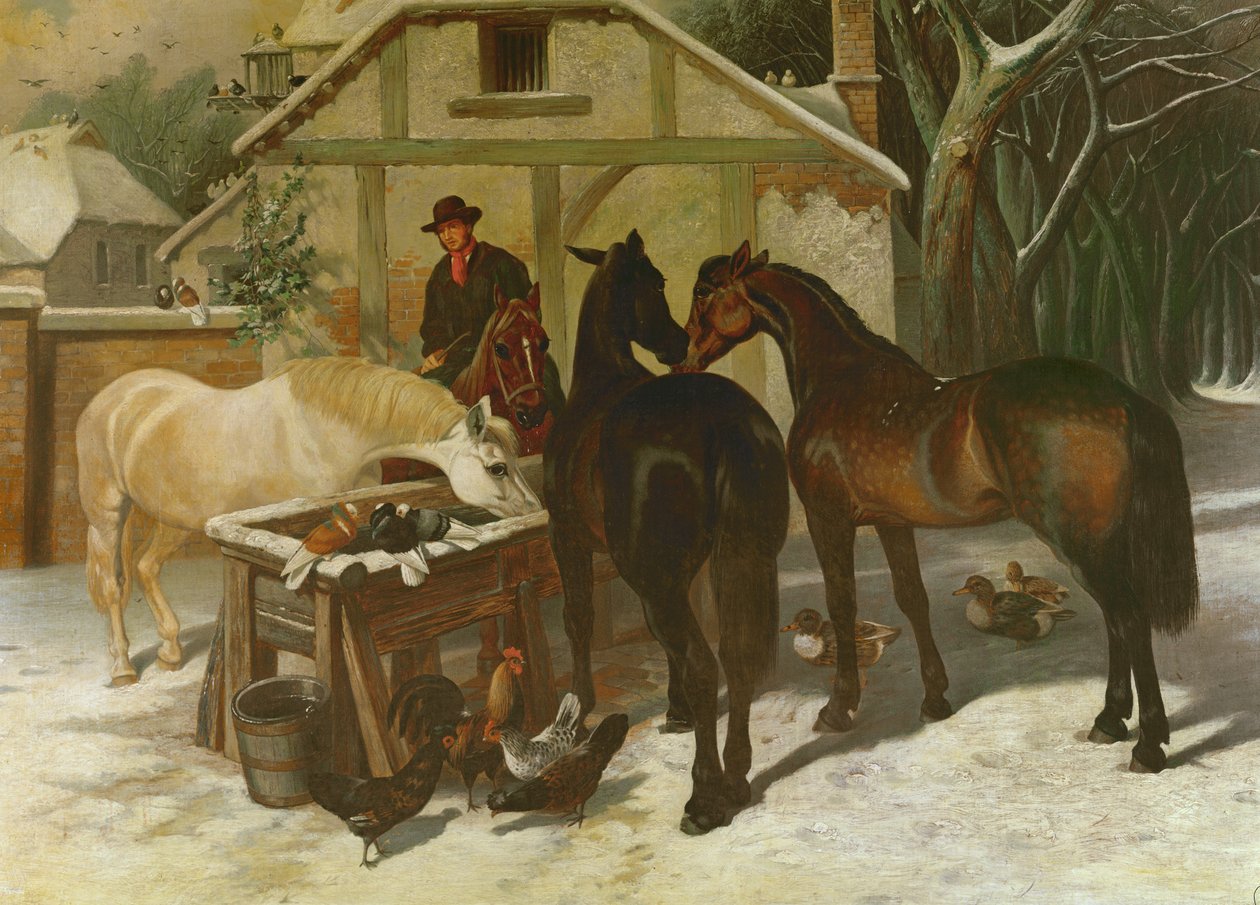 En el abrevadero en invierno de John Frederick Herring Senior