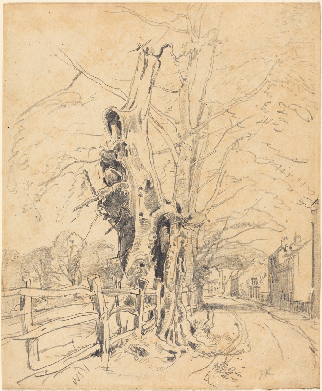 Árboles junto a una cerca de listones de John Frederick Kensett