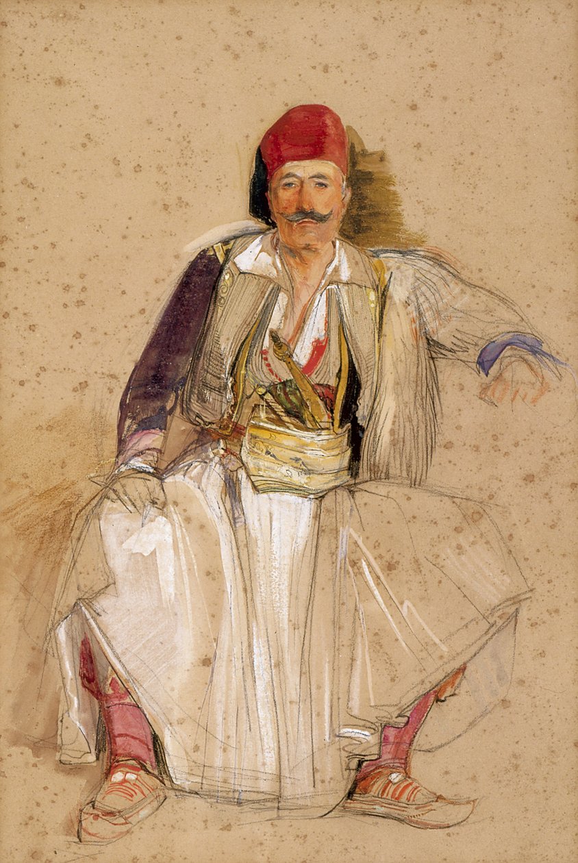 Guerrero corfiota sentado (acuarela sobre lápiz sobre papel blanco) de John Frederick Lewis