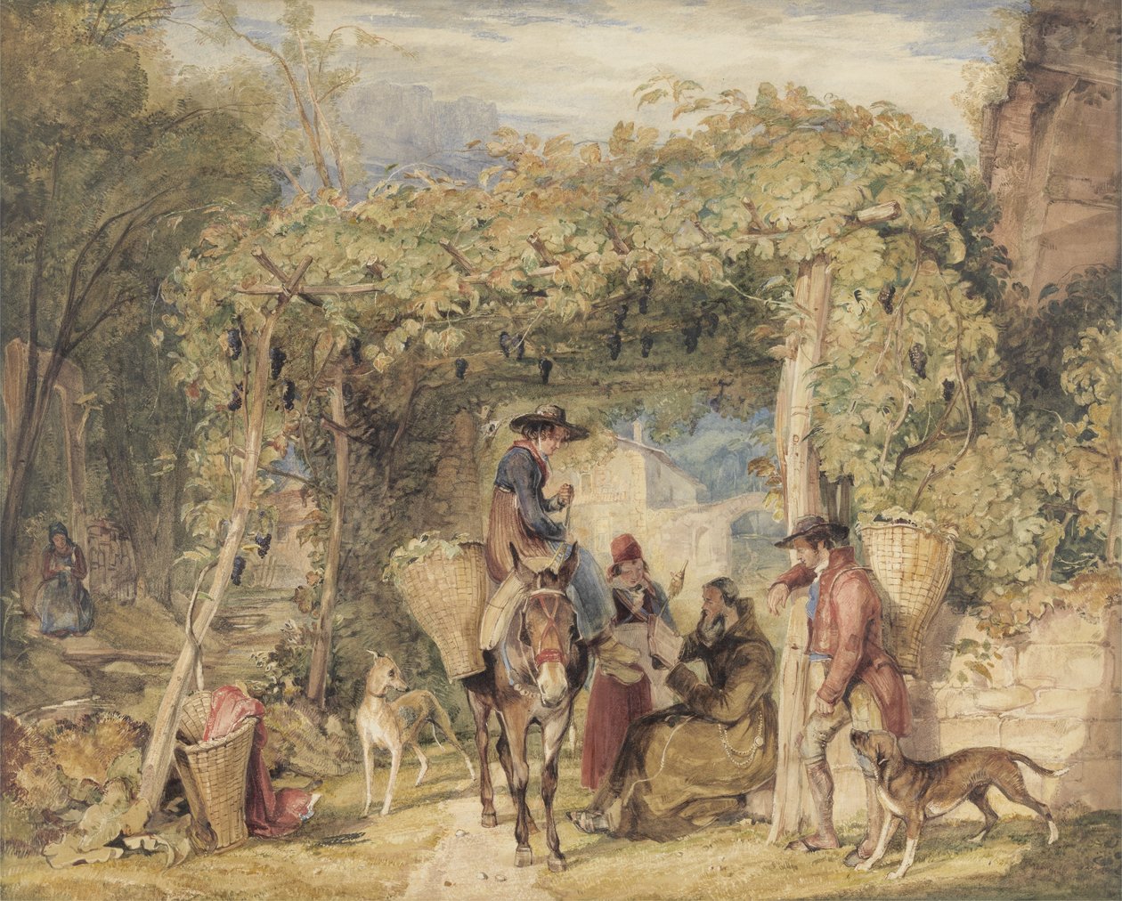 Figuras y animales en un viñedo, c.1829 de John Frederick Lewis