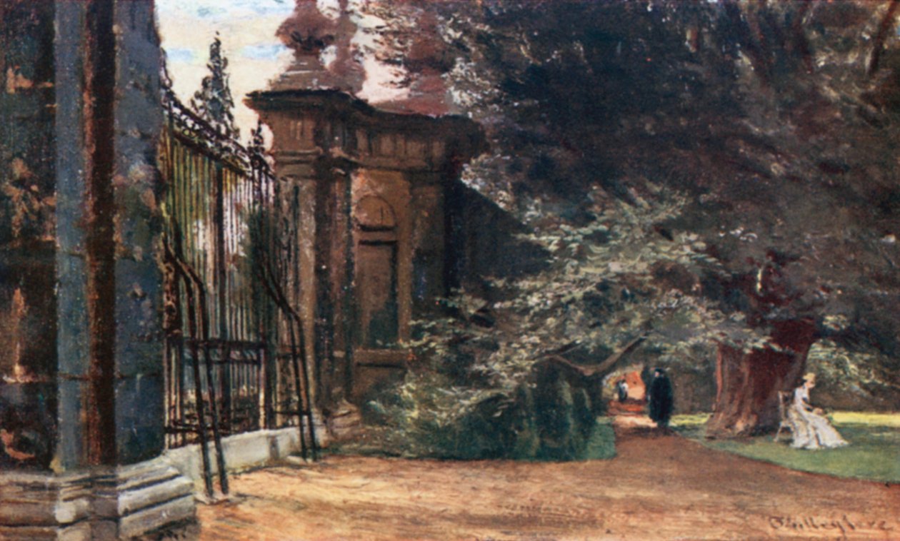 En los jardines del Trinity College (litografía en color) de John Fulleylove