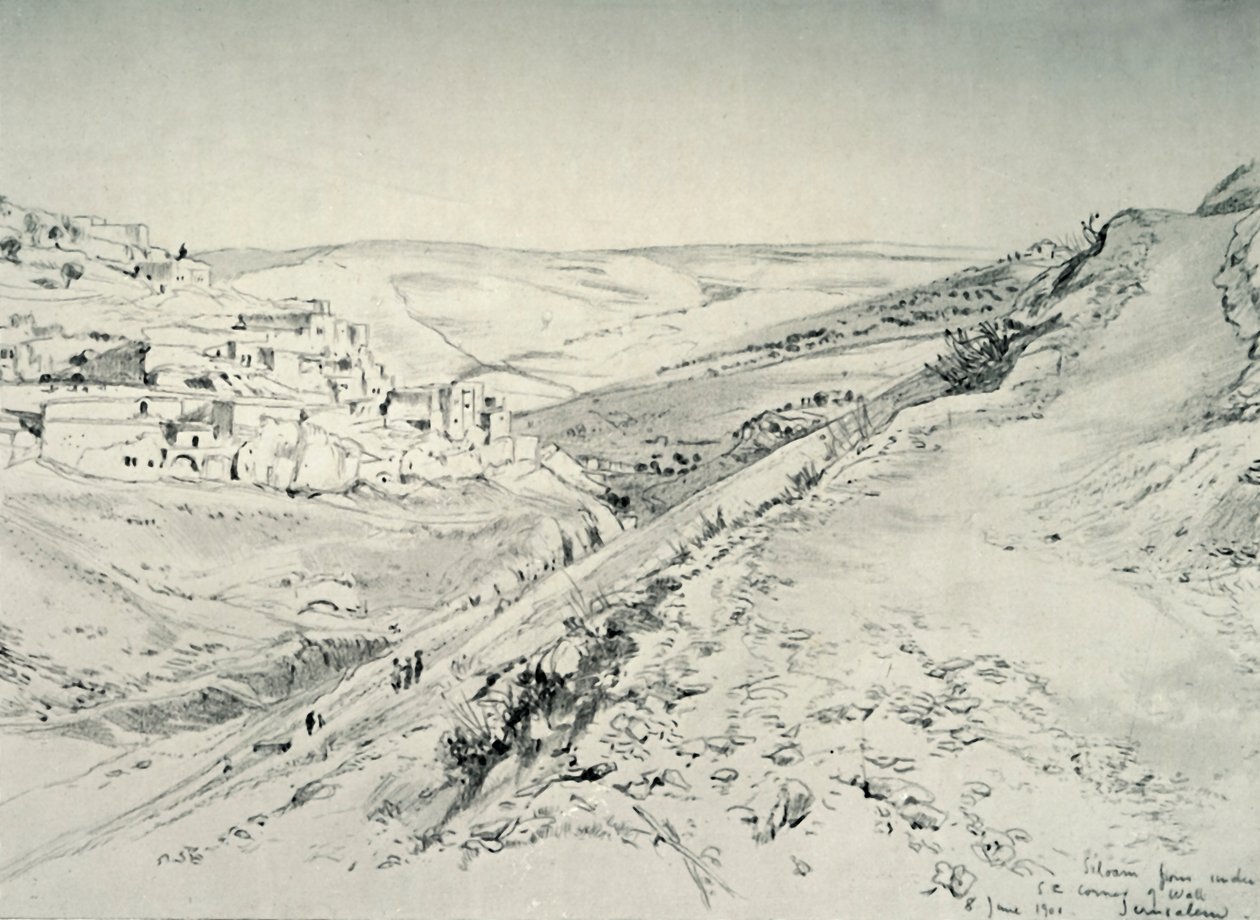 Siloé desde la esquina sureste del muro del área del templo, 1902 de John Fulleylove