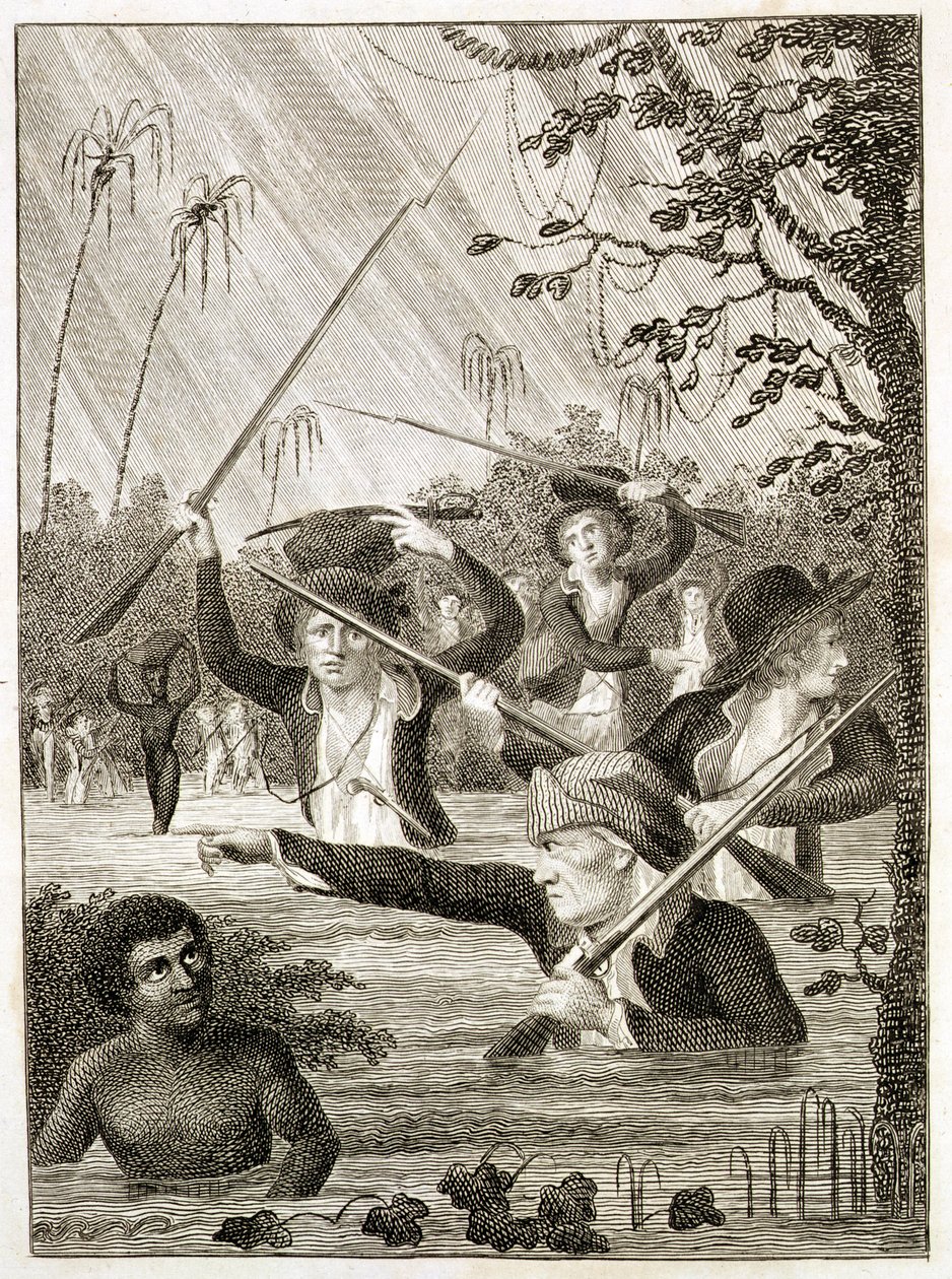 Marcha a través de un pantano o marisma en Terra Firma de John Gabriel (after) Stedman