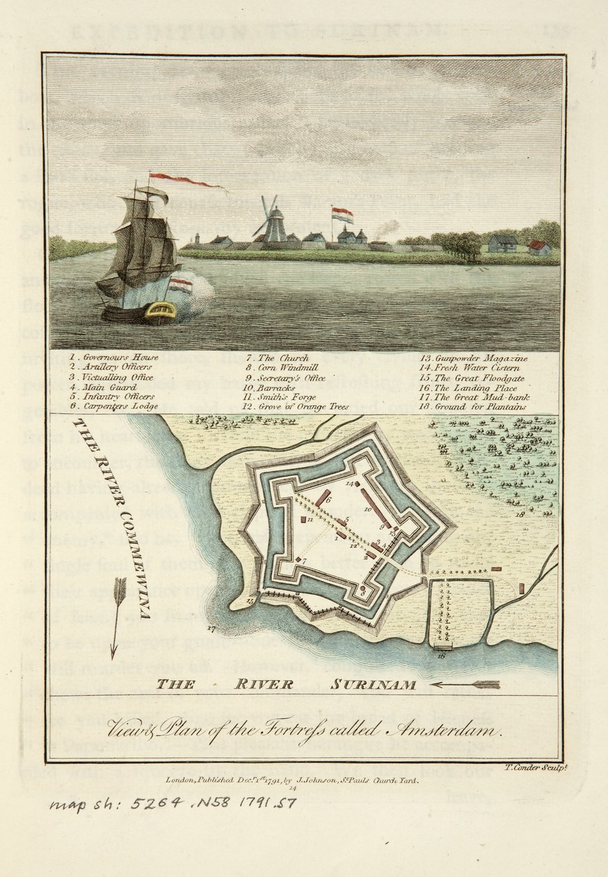 Vistas y plano de la fortaleza llamada Amsterdam de John Gabriel Stedman