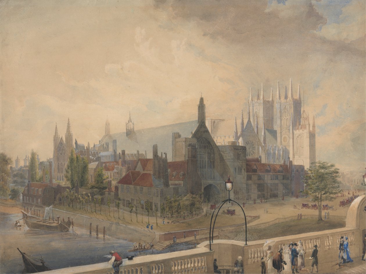 Vista del Westminster Hall y la Abadía desde el puente de John Gendall