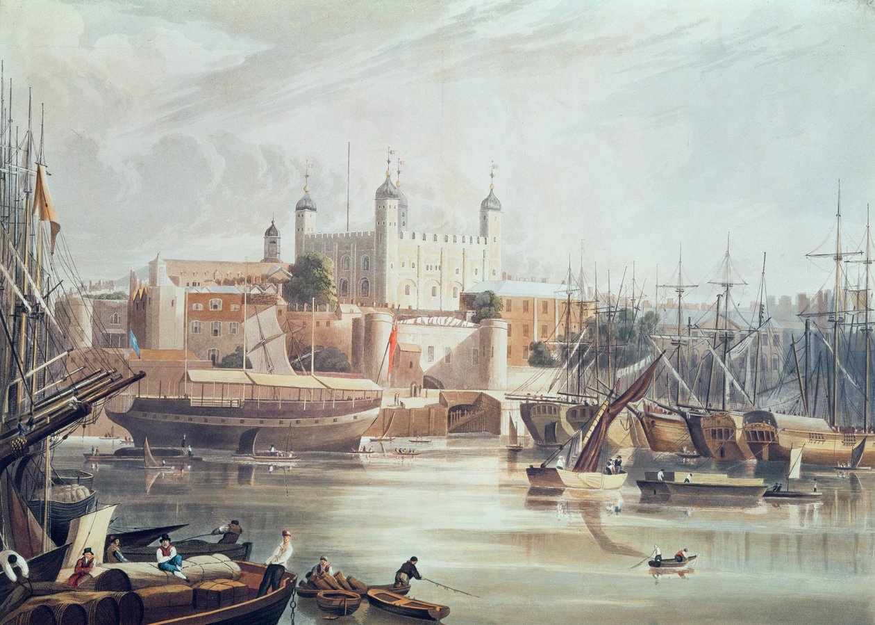 Vista de la Torre de Londres, grabado por Daniel Havell (1785-1826) publicado en Ackermann
