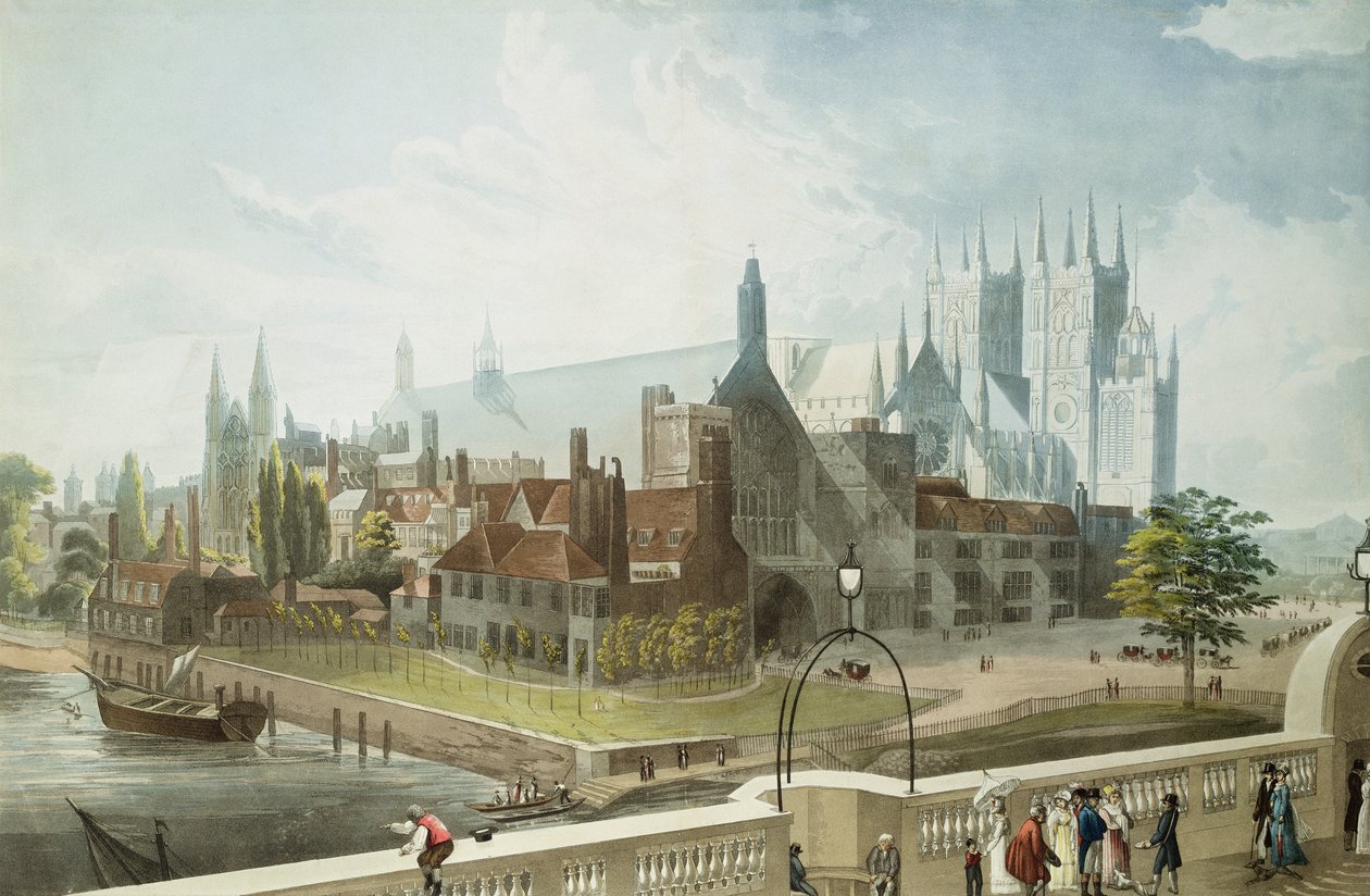 Westminster Hall y Abadía, grabado por Daniel Havell (1785-1826) publicado por Rudolph Ackermann (1764-1834) 1819 de John Gendall