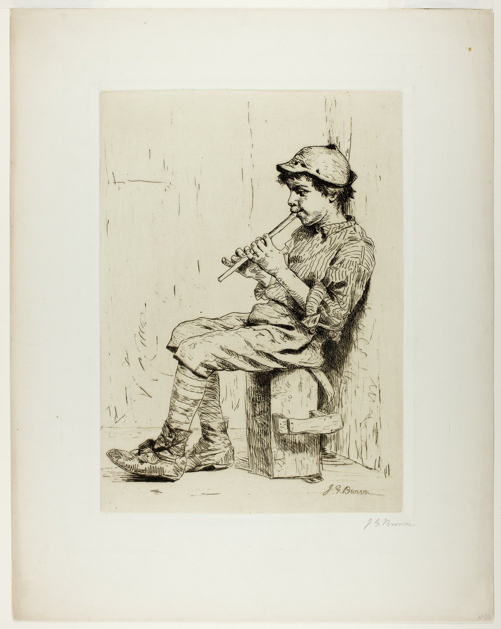 Niño Tocando una Flauta de John George Brown