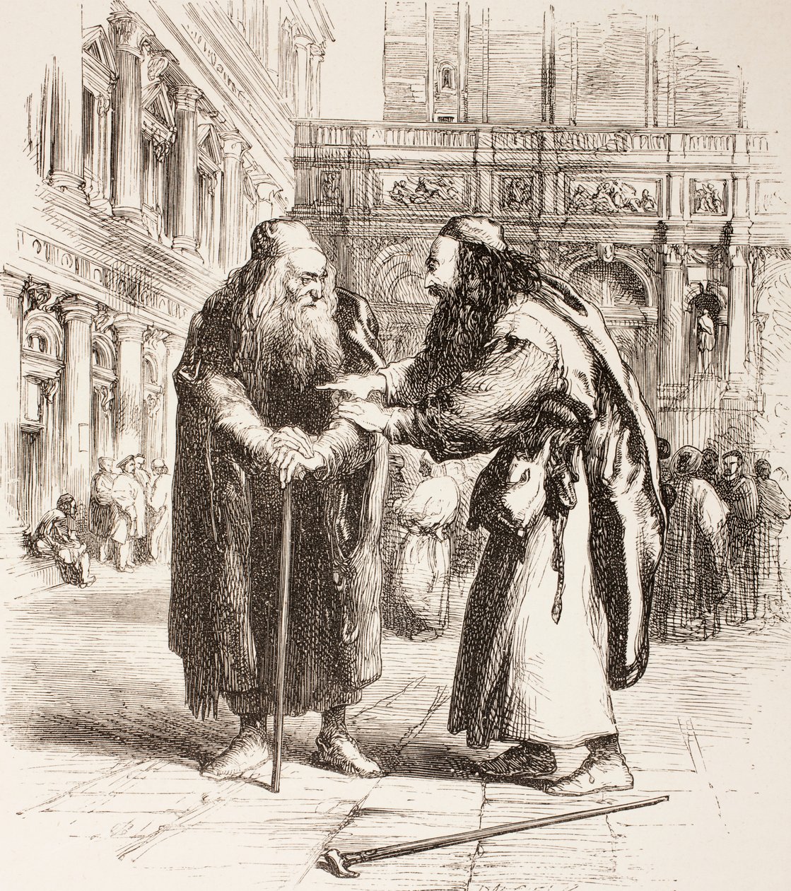 Ilustración para El Mercader de Venecia, Shylock y Tubal se encuentran en la calle, Acto III, Escena I, de 