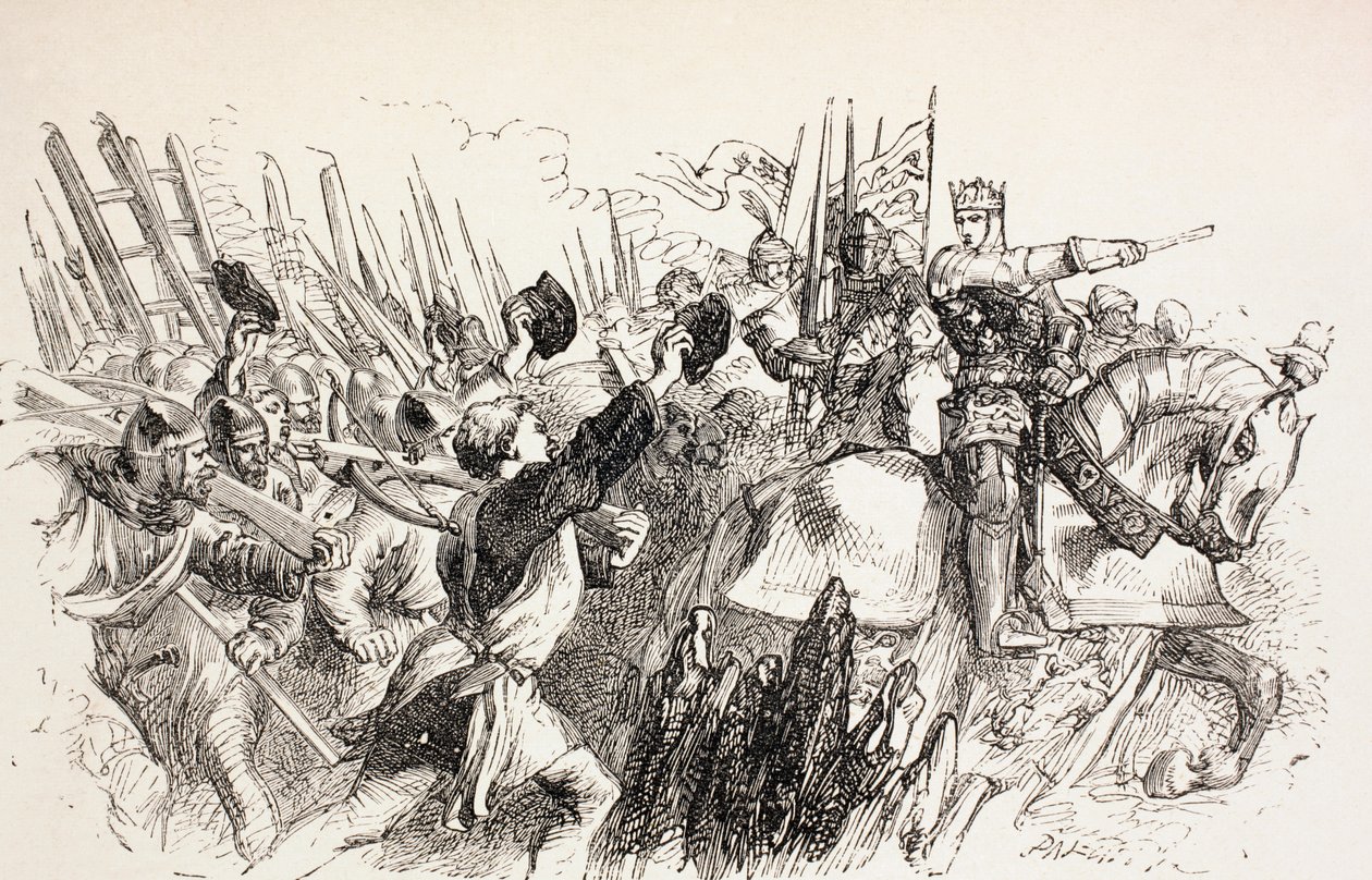 Las fuerzas del Rey Enrique en el sitio de Harfleur, Francia, 1890 de John Gilbert