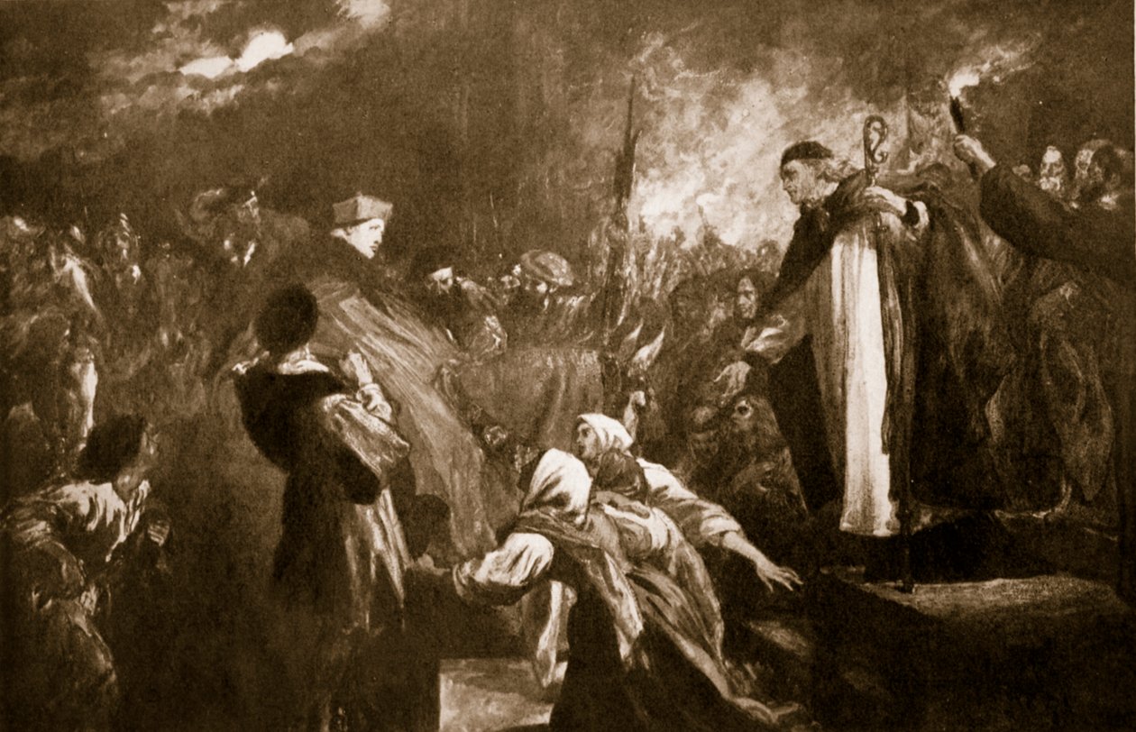 La llegada del Cardenal Wolsey a la Abadía de Leicester, 1530, ilustración de 