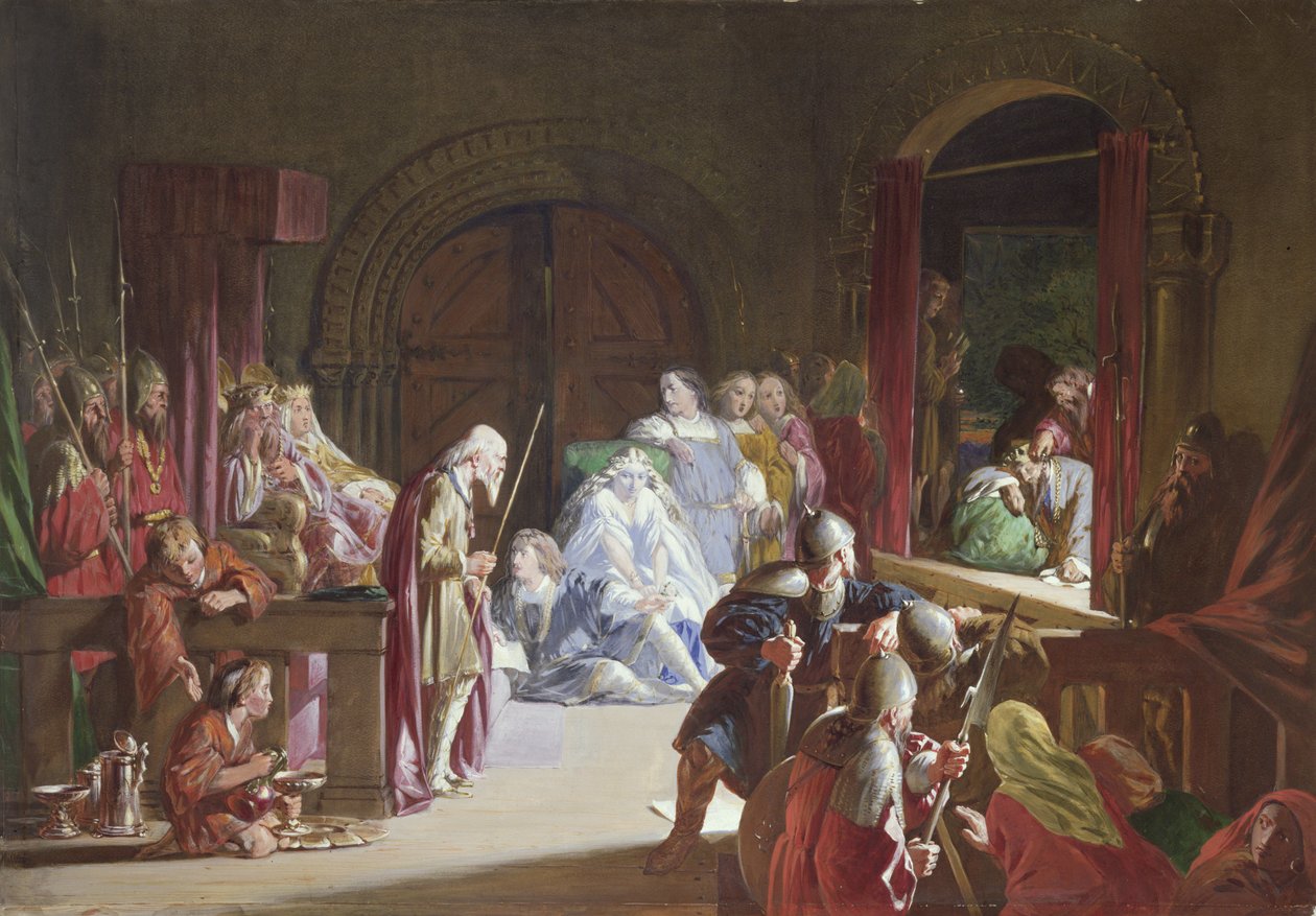 La recreación de la muerte del padre de Hamlet, Acto III, Escena 2 de John Gilbert