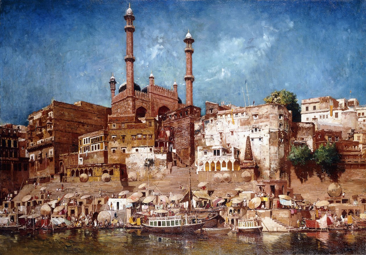 Vista de los Ghats con la Mezquita de Aurangzeb, Benarés de John Gleich