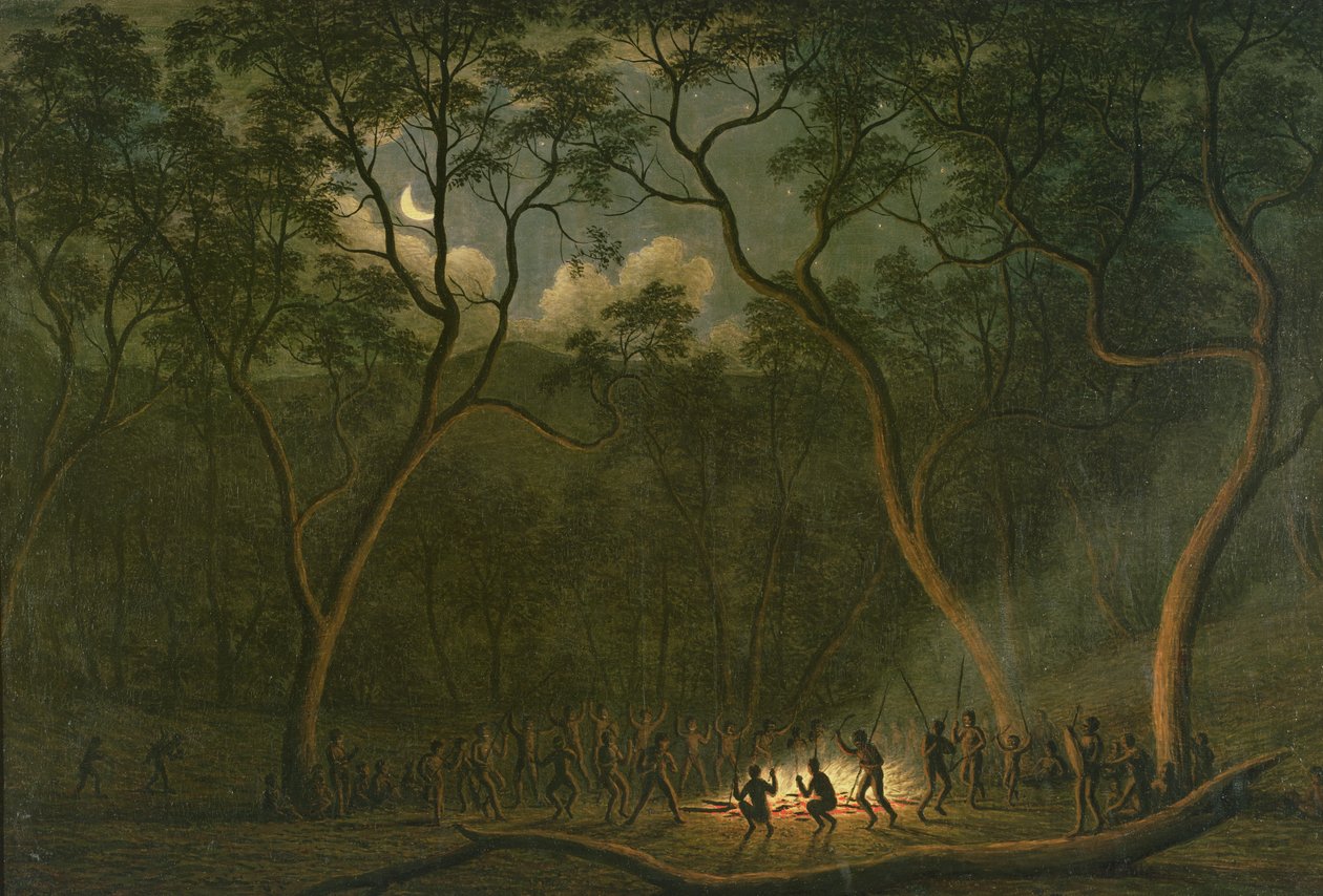 Corroboree aborigen en la Tierra de Van Diemen de John Glover