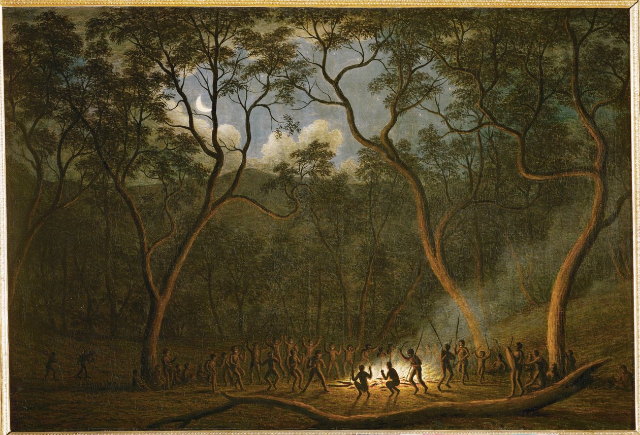 Danza a la luz de la luna de los aborígenes de Van Diemen Land, Tasmania ... de John Glover