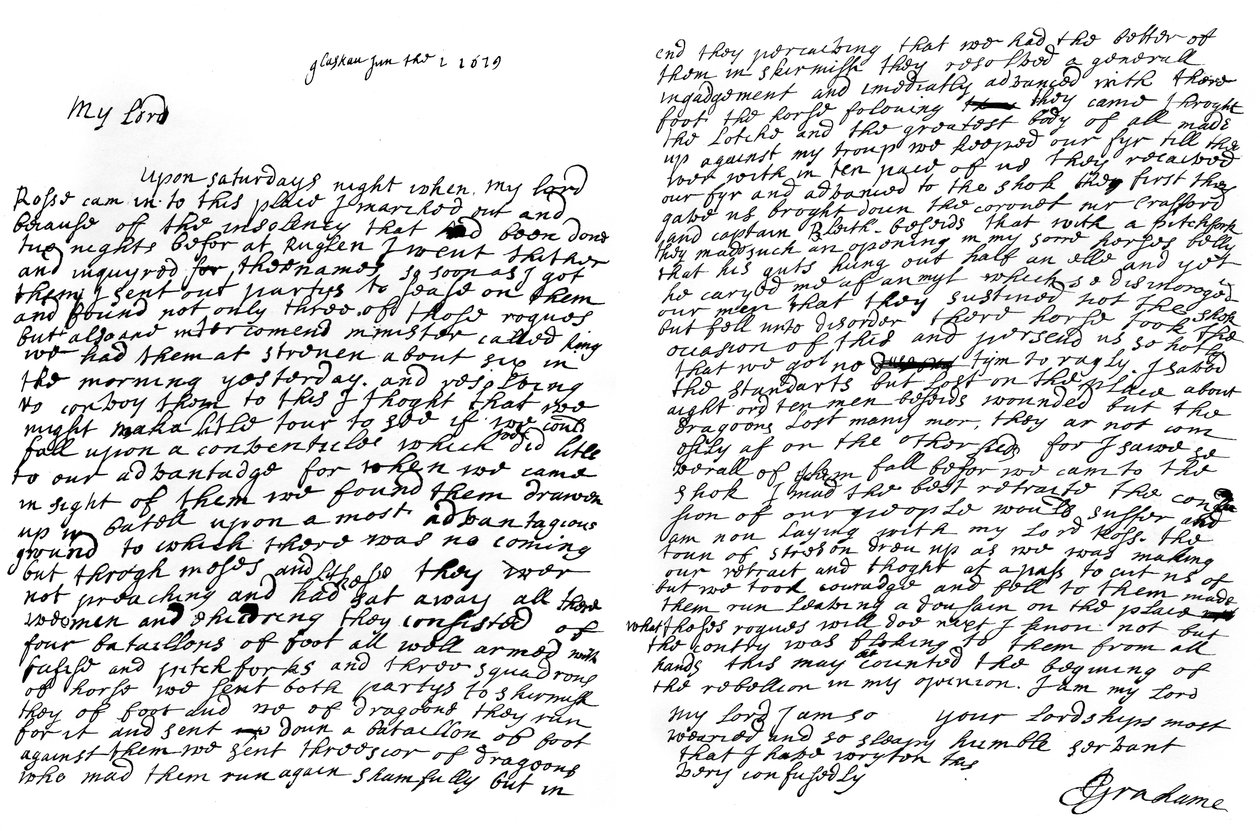 Una carta de Graham de Claverhouse, Vizconde Dundee, 1629, 1840 de John Graham
