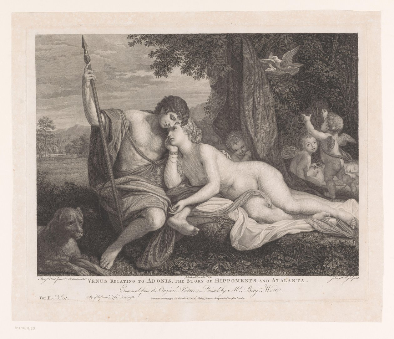 Venus le cuenta a Adonis la historia de Hipómenes y Atalanta Venus en relación con Adonis, la historia de Hipómenes y Atalanta (título sobre el objeto) Pinturas principales de Inglaterra (título de la serie) Las pinturas más importantes de Inglaterra (títu de John Hall