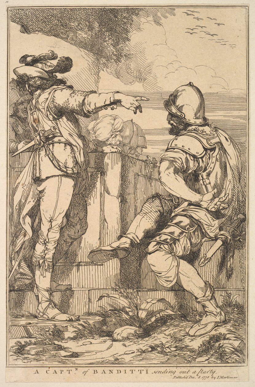 Un capitán de bandoleros enviando una partida de Quince grabados dedicados a..., 8 de diciembre de 1778 de John Hamilton Mortimer