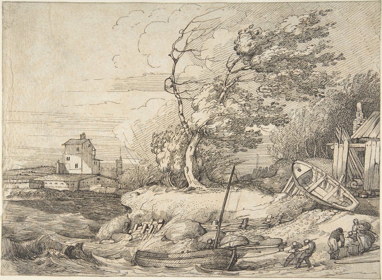 Varada de un barco pesquero durante un temporal de John Hamilton Mortimer