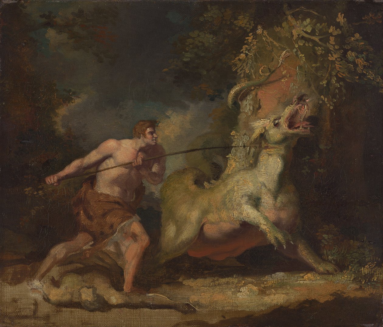 Hombre atacando a un monstruo | John Hamilton Mortimer