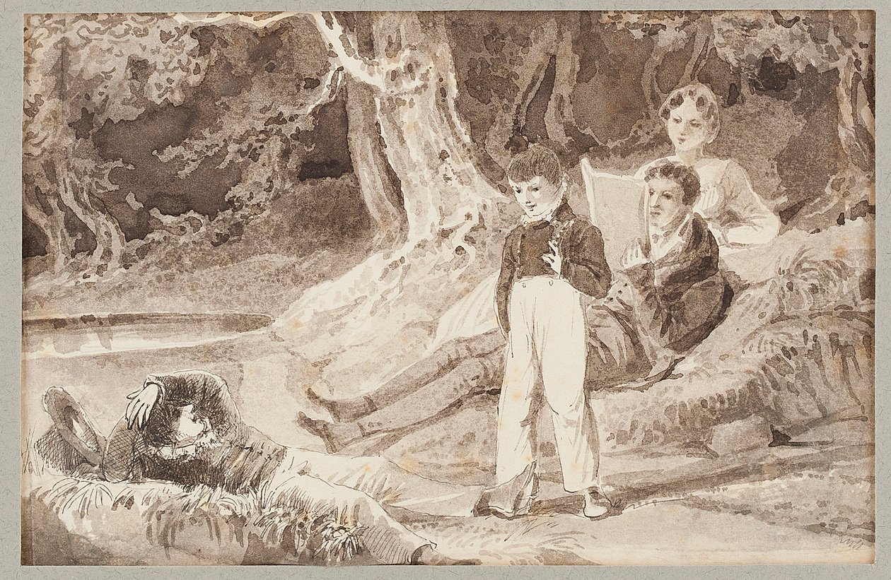 Cuatro figuras entre los árboles en un día caluroso, 1807 de John Harden