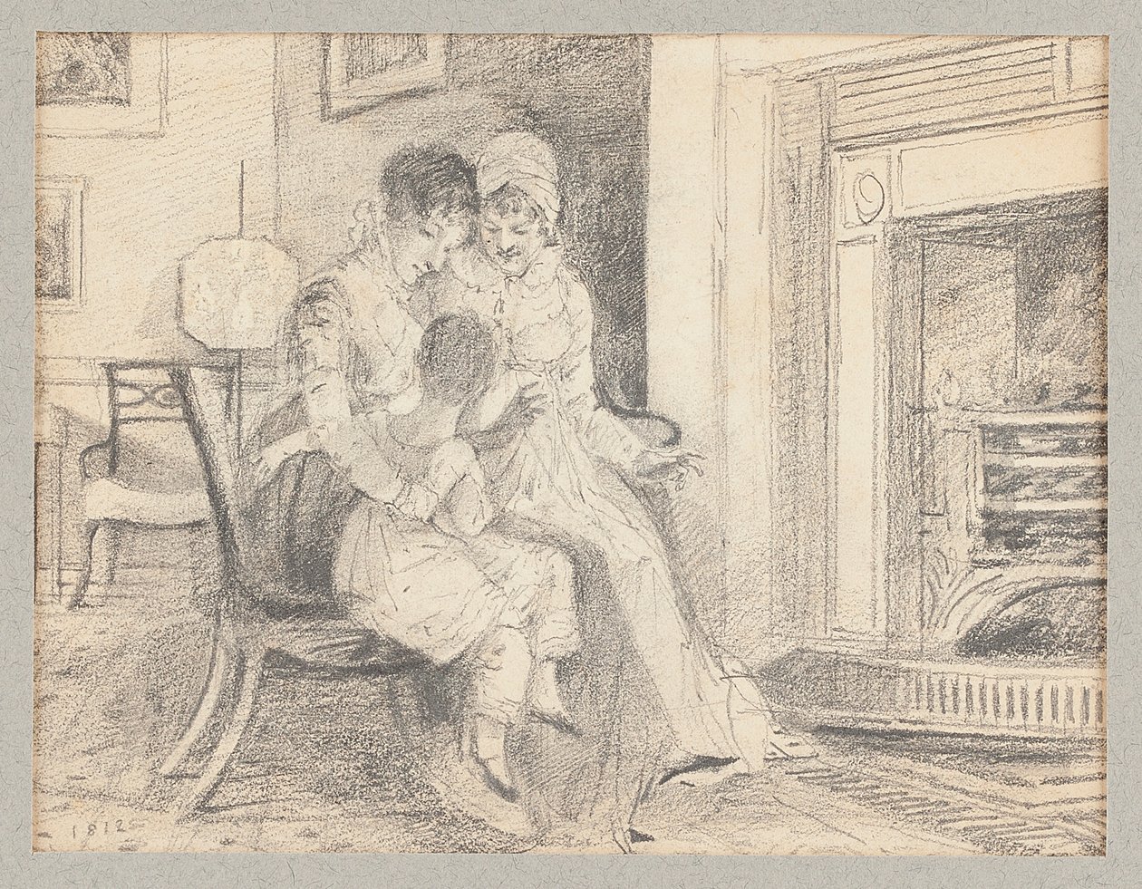 Tres junto al fuego, con John W de 3 años, 1812 de John Harden