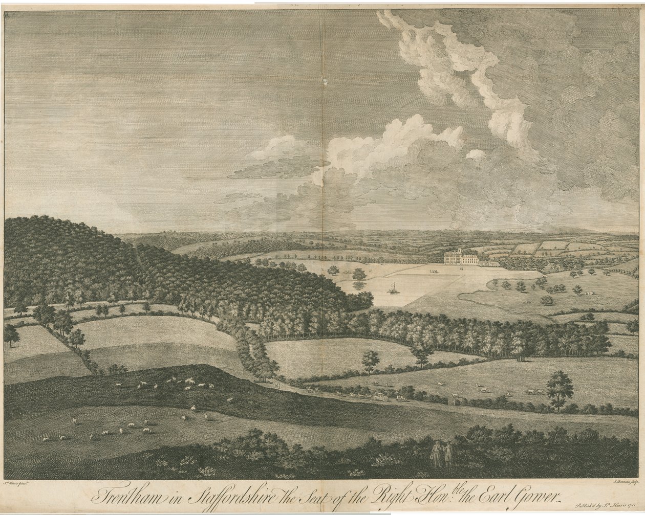 Trentham Hall: grabado, nd [c 1751] de John Harris