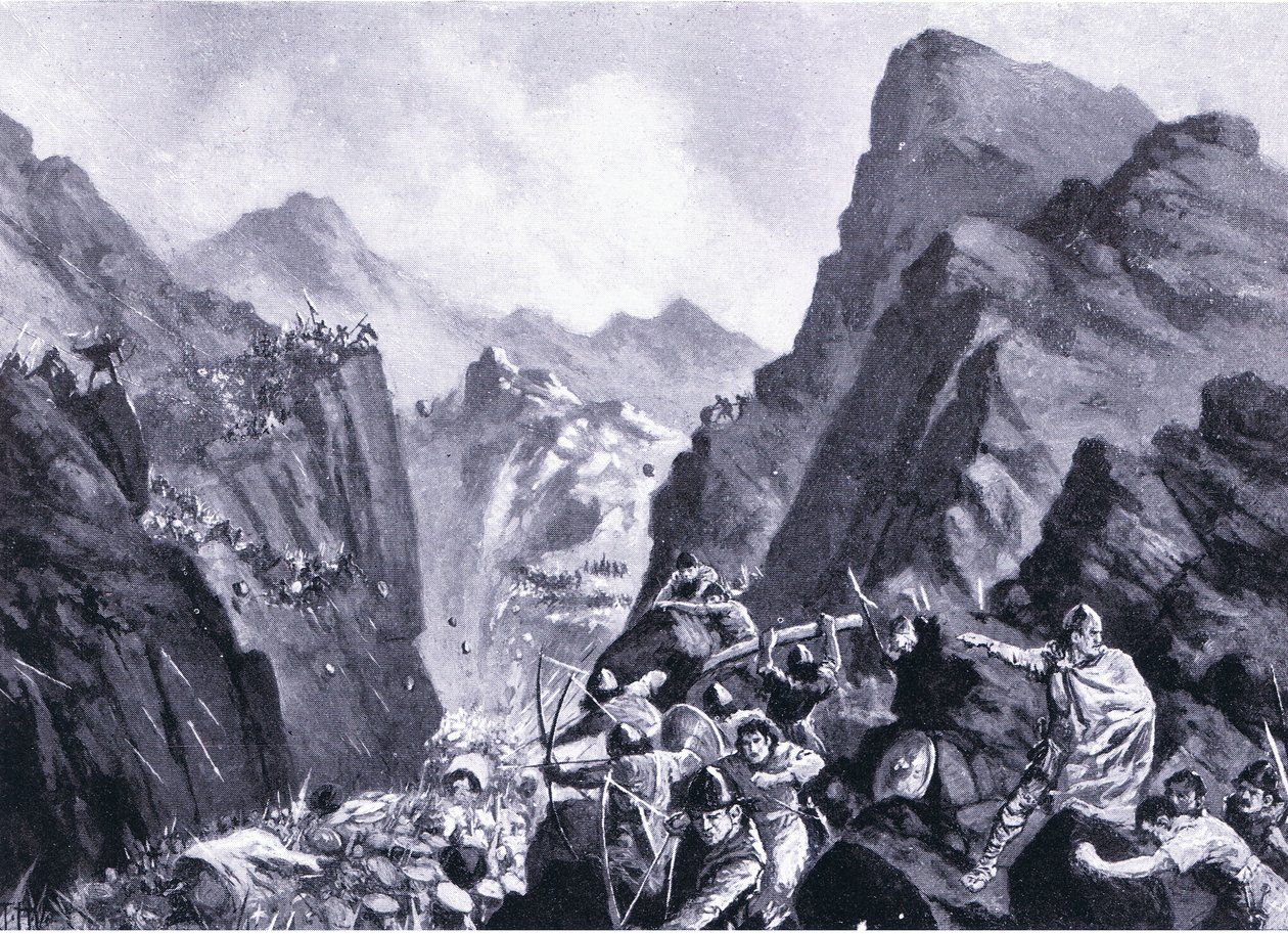Aniquilación del ejército griego, ilustración de Historia de las Naciones de Hutchinson VOL 4 c.1920s de John Harris Valda