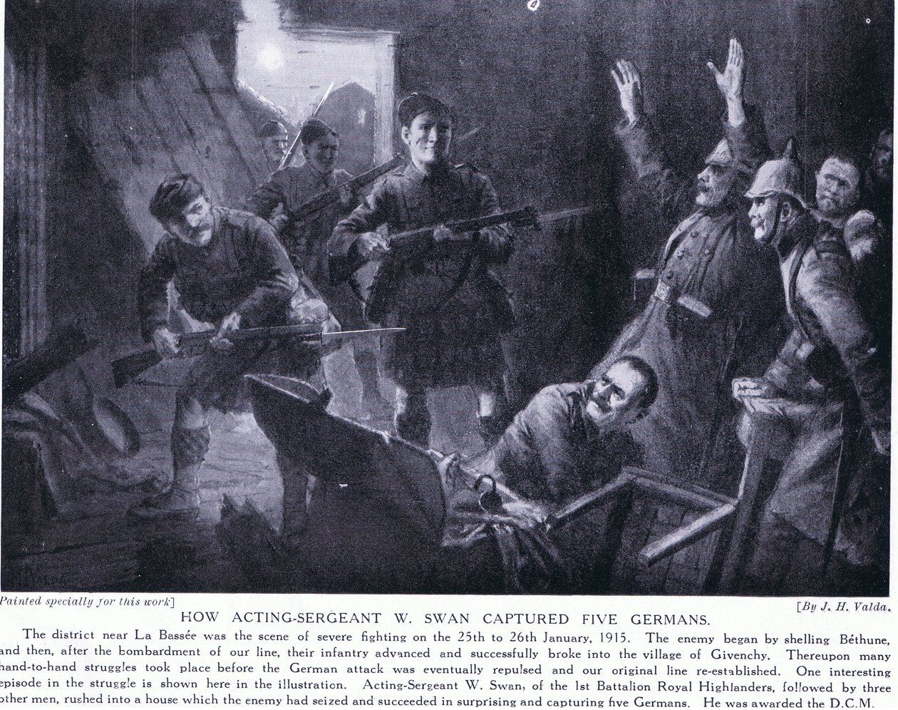 Cómo el sargento actuante W Swan capturó a cinco alemanes en Givenchy enero 1915 de John Harris Valda