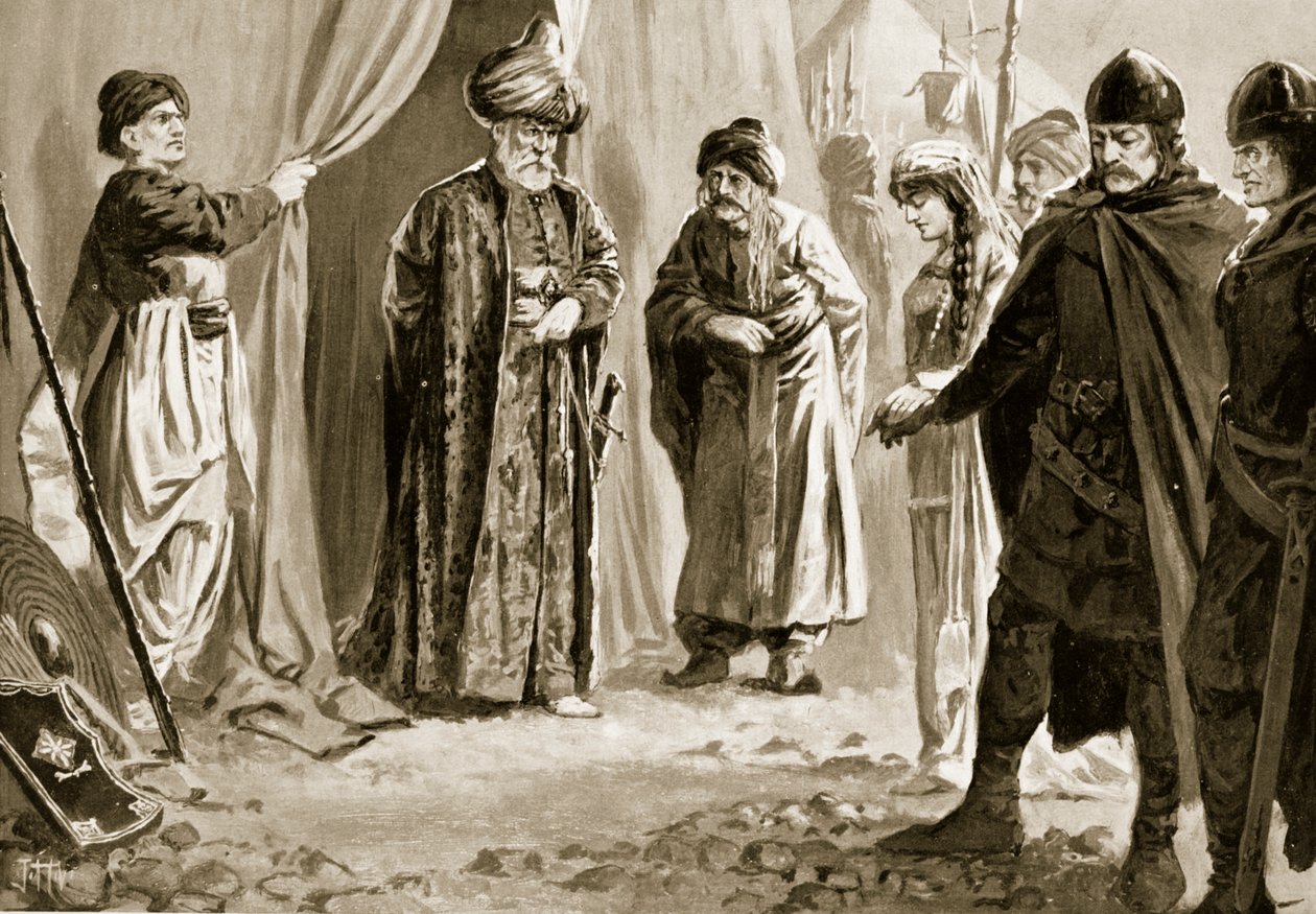 Iván Shishman III entrega a su hermana al Sultán Murad I, 1366 de John Harris Valda