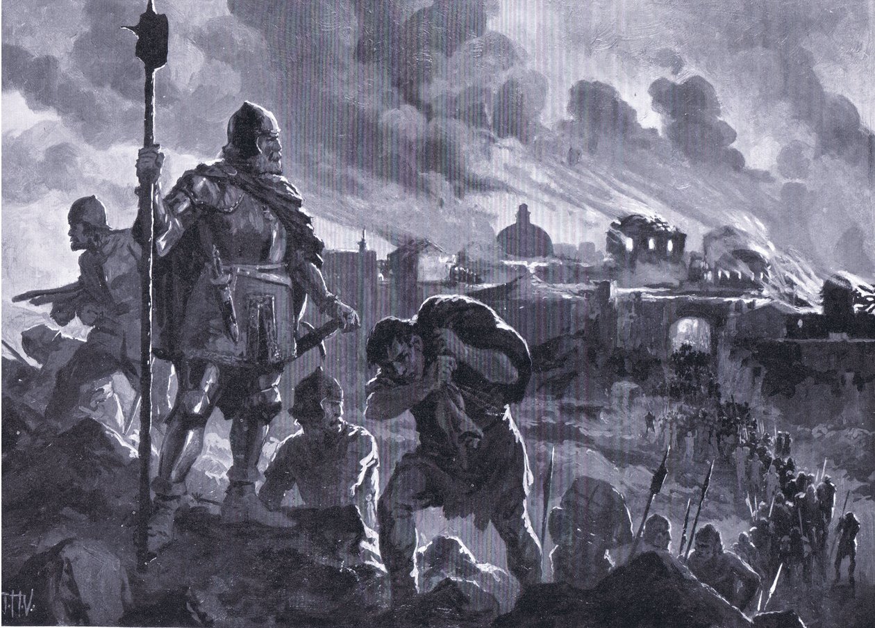 Iván el Negro incendia Zhabliak 1484, de Historia de las Naciones de Hutchinson (Volumen 4) publicado por Hutchinson, c. 1920 de John Harris Valda