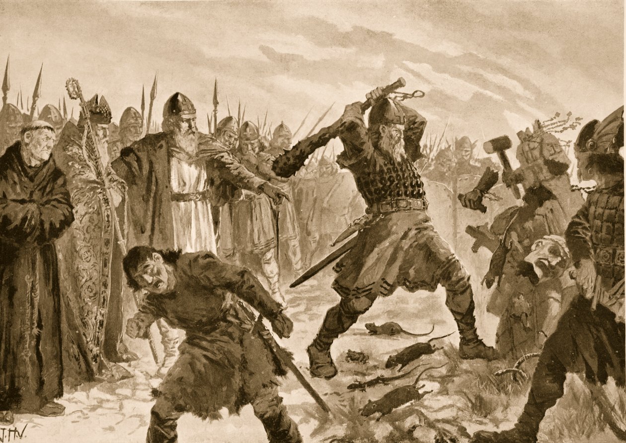 El Rey Olaf el Santo Rompiendo la Imagen del Dios Thor, 1020 de John Harris Valda