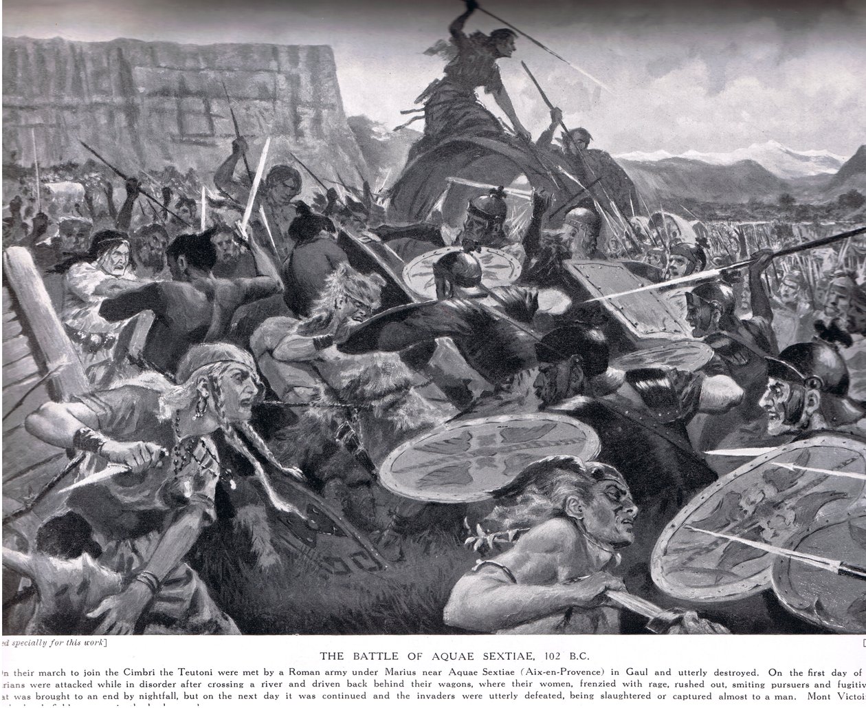 La batalla de Aquae Sextiae, 102 a.C., ilustración de 